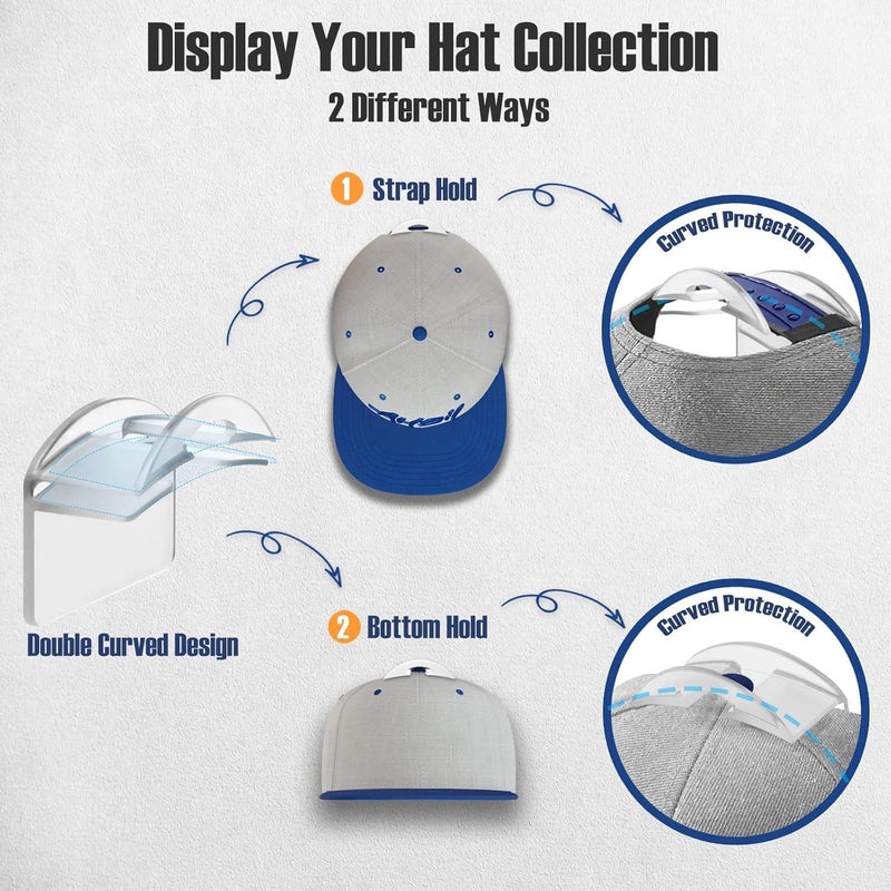 BRATEAYA Hat Hangers for Wall, Stronge Adhesive Hat Holders Display, No Driling Caps Holder Organizer, 10 Pack Hat Hook for Baseball Caps, Wall Mounted Cap Rack, Translucent Black - Image 3